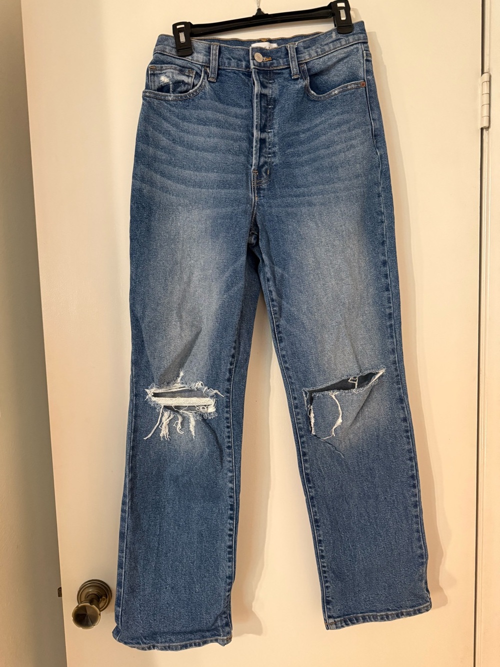 High-rise Straight-leg Cello distressed women’s jeans